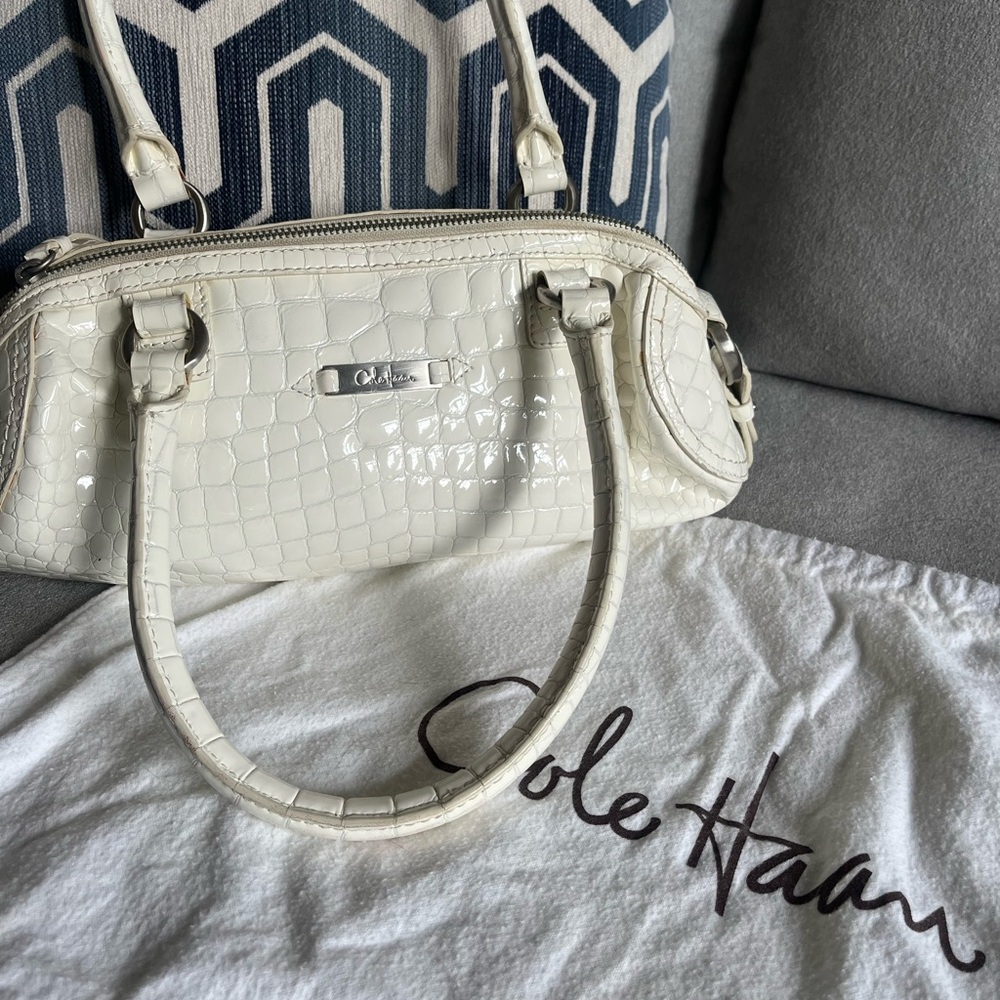 Cole Haan Ivory Croc Embossed Satchel